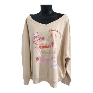 Strawberry shortcake cream v-neck french pastries printed sweatshirt size XL new